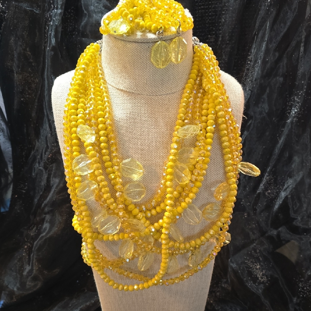 Sassy Jones Vibrant Yellow Beaded Necklace Set